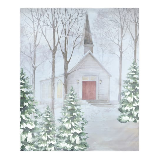 Snowy Church 50&#x22; x 60&#x22; Sherpa Fleece Blanket
